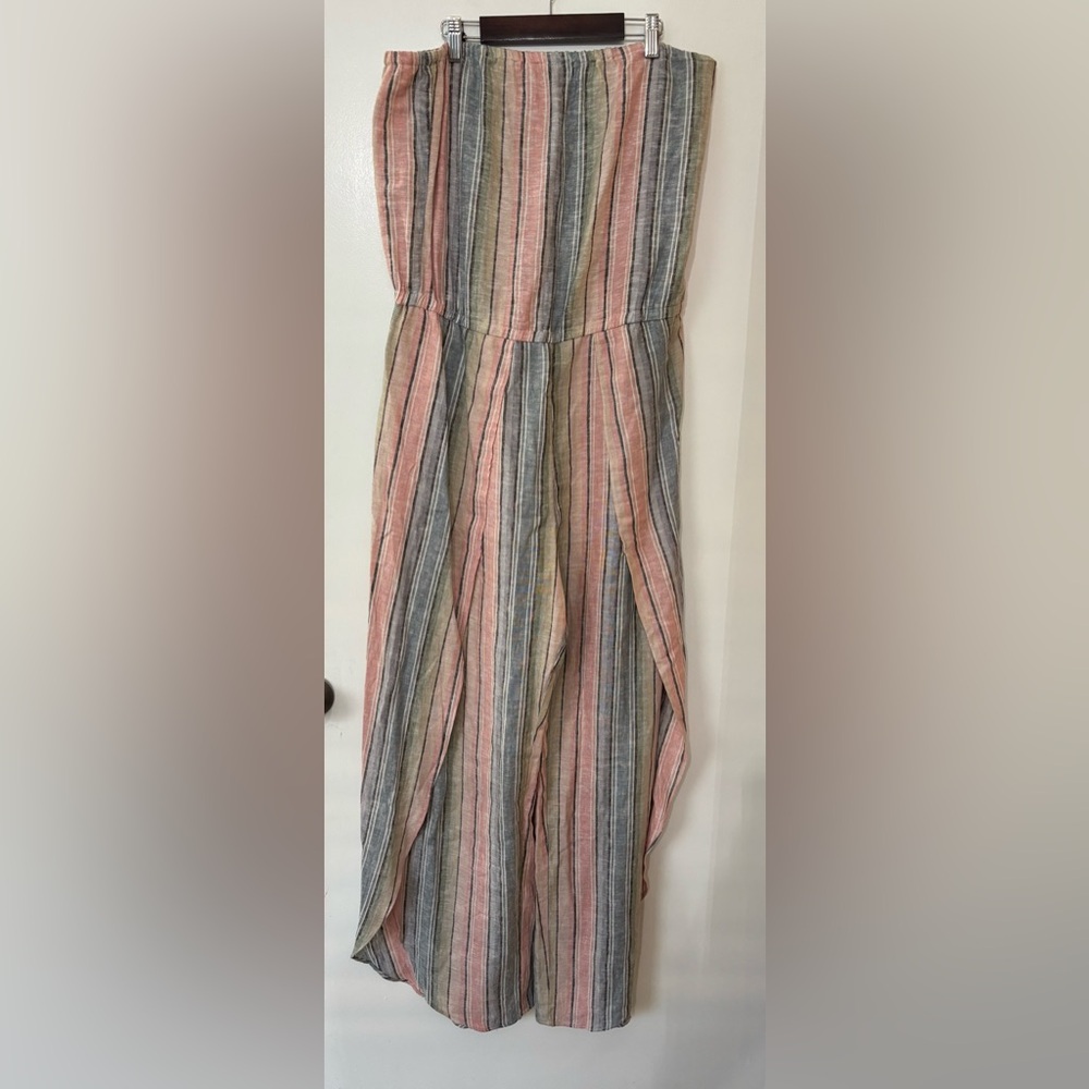 Anthropologie Drew Multicolor Stripe Linen Blend Strapless Jumpsuit Size Large